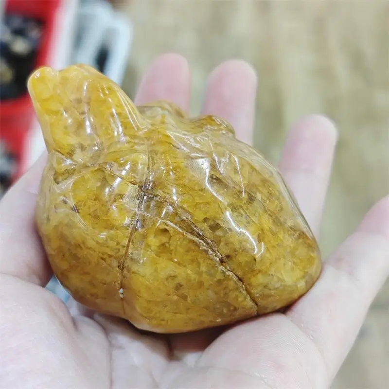 Natural Yellow Fire Quartz Hematoid Heart Carving Reiki Healing Fengshui Stone Crafts Home Decoration Holiday Gifts 1PCS