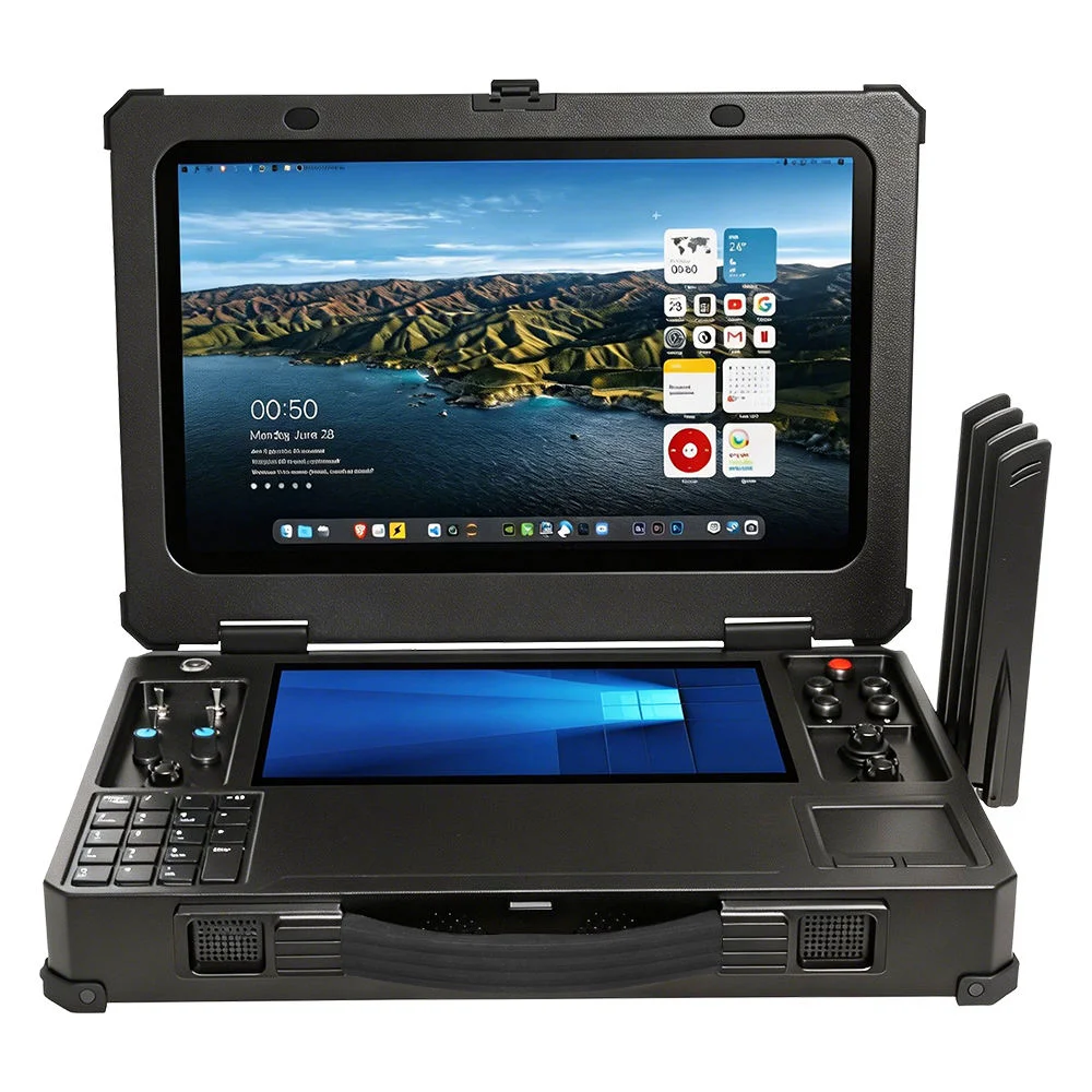Dual Screen Rugged Ground Control Station Intel i7-12800H 8GB SSD 1000nit Sunlight Readable Display Custom Keys OEM ODM