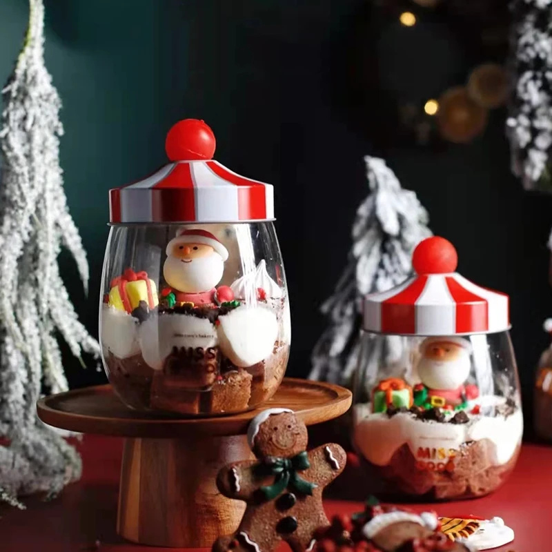 

Christmas Transparent Storage Jar Gift Jar W/Lid For Storing Nuts Candy Biscuit Gifts Packing Case New Year Xmas Decoration