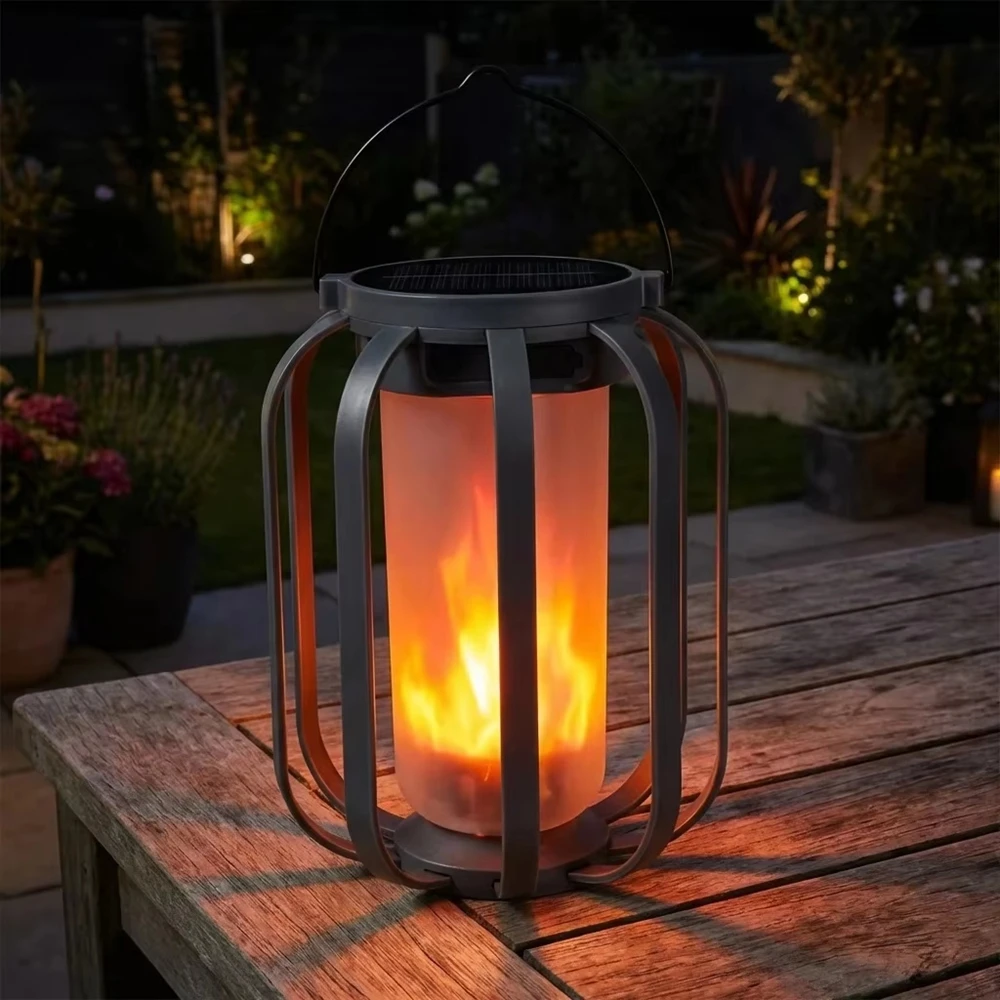Retro LED Camping Lantern Flame Effect Portable Outdoor Tent Light Rechargeable Waterproof Garden Patio Decor Lamp with Tripod