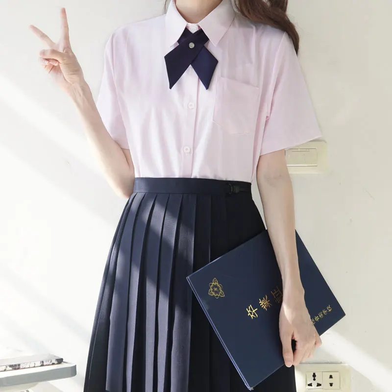 Escola japonesa básica blusa estudante seifuku longo/manga curta rosa camisa para meninas uniformes da escola jk uniforme superior