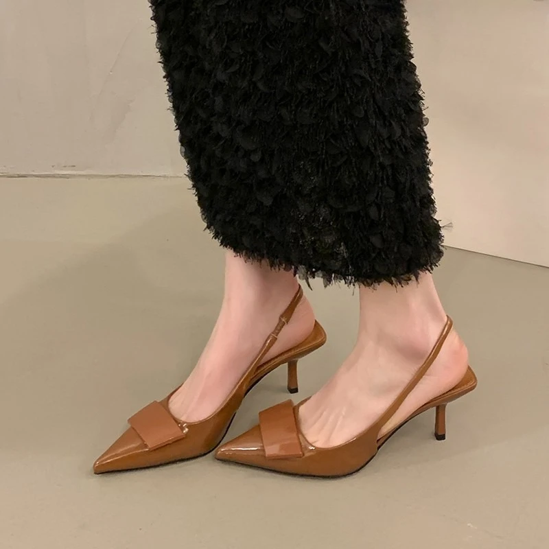

Французские темпераментные босоножки на высоком каблуке, женские летние новые нескользящие туфли на шпильке с острым носком и неглубоким носком