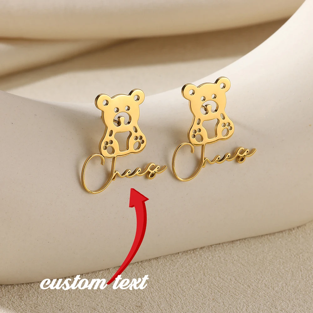 

Cute Animal Stainless Steel Custom Name Earring Women Gold Color Fashion Wedding Party Accessories Personalized Jewelry Gifts