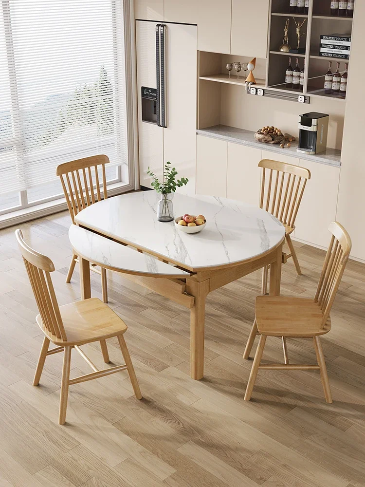 Slate dining table Modern simple household small apartment dining table Nordic telescopic folding all solid wood