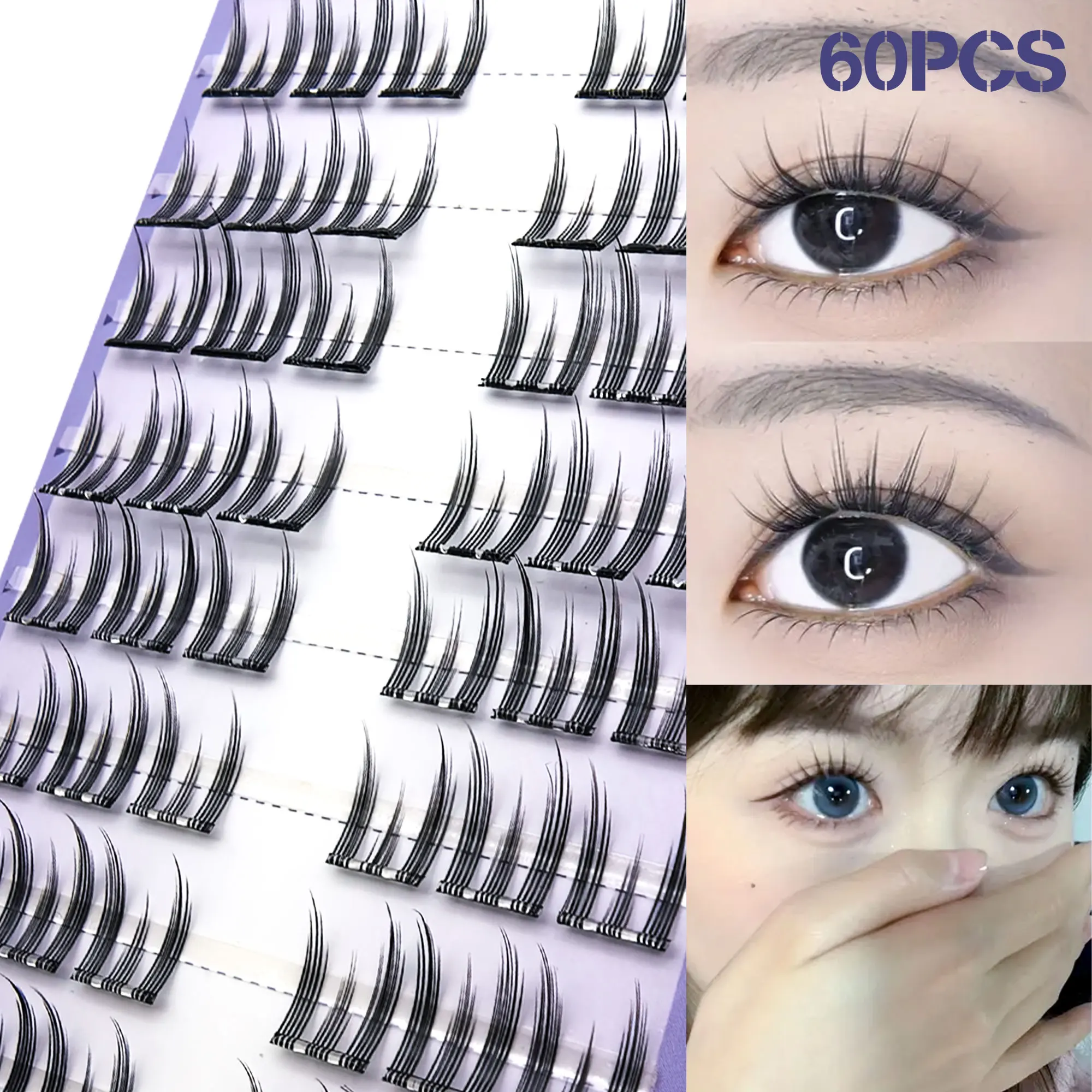 接着剤不要のつけまつげ10列、様々なスタイルでコミックメイクを演出、超軽量で超薄型、セグメント化されたつけまつげ