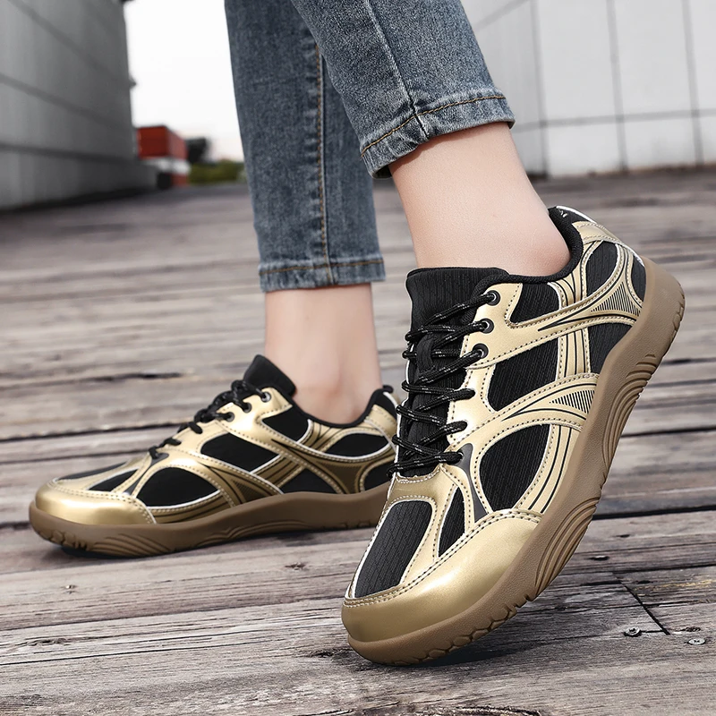 

Unisex PU Leather Casual Sneakers Wide Toe Running Sports Shoes Men Women Minimalist Walking Shoes Elastic Tennis Trainers