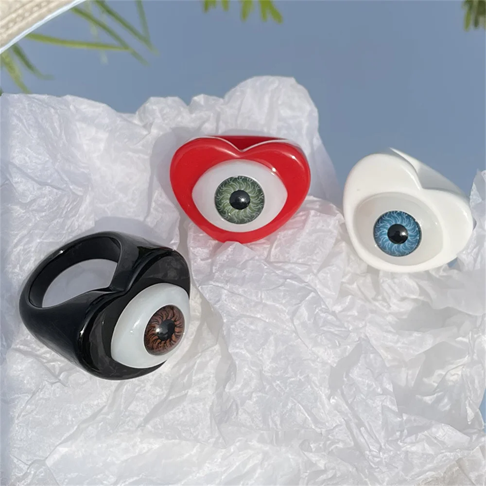 New Colored Acrylic Joint Ring Fashionable and Creative Caring Big Eyes Resin Ring Women's Spot Wholesale