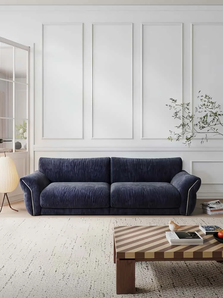 

French retro petal sofa living room small apartment modern simple waterproof fabric three-person straight sofa