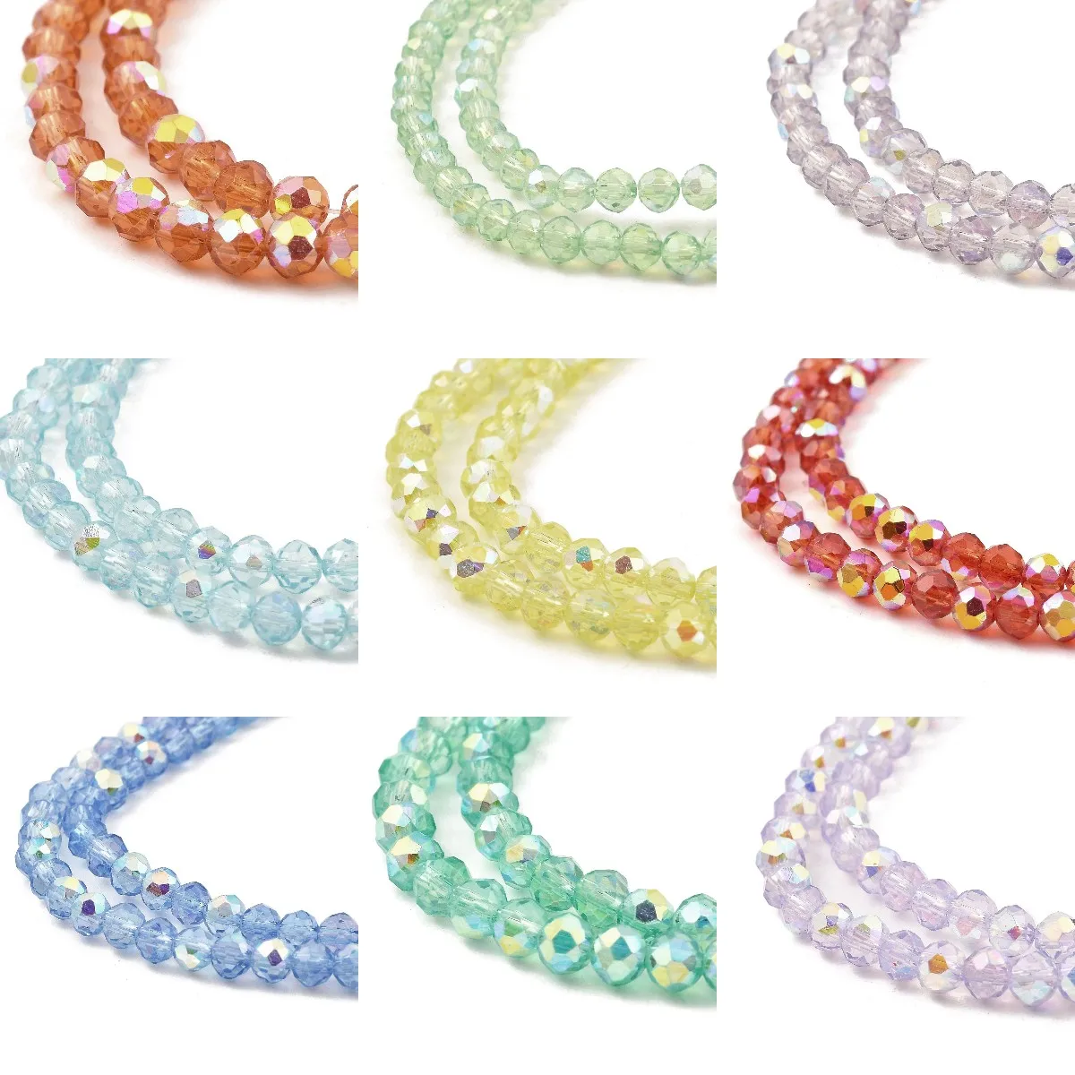 10Strand AB Color Plated Baking Painted Transparent Glass Beads Strands Imitation Opalite Round Faceted for Jewelry Making