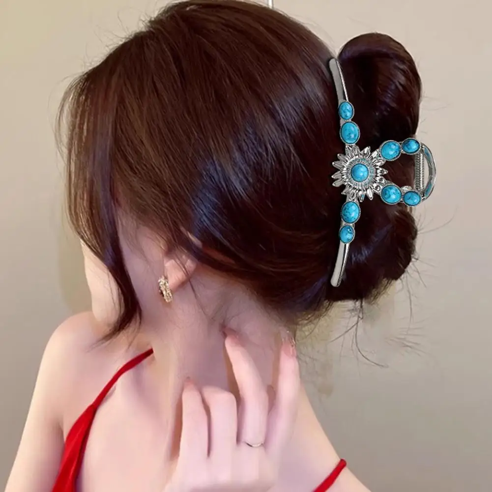 Hair Claw Clip Metal Turquoise Blue Stone Hair Claw Clips Set Retro Western Style Hairpins for Women Strong Hold Nonslip Hair