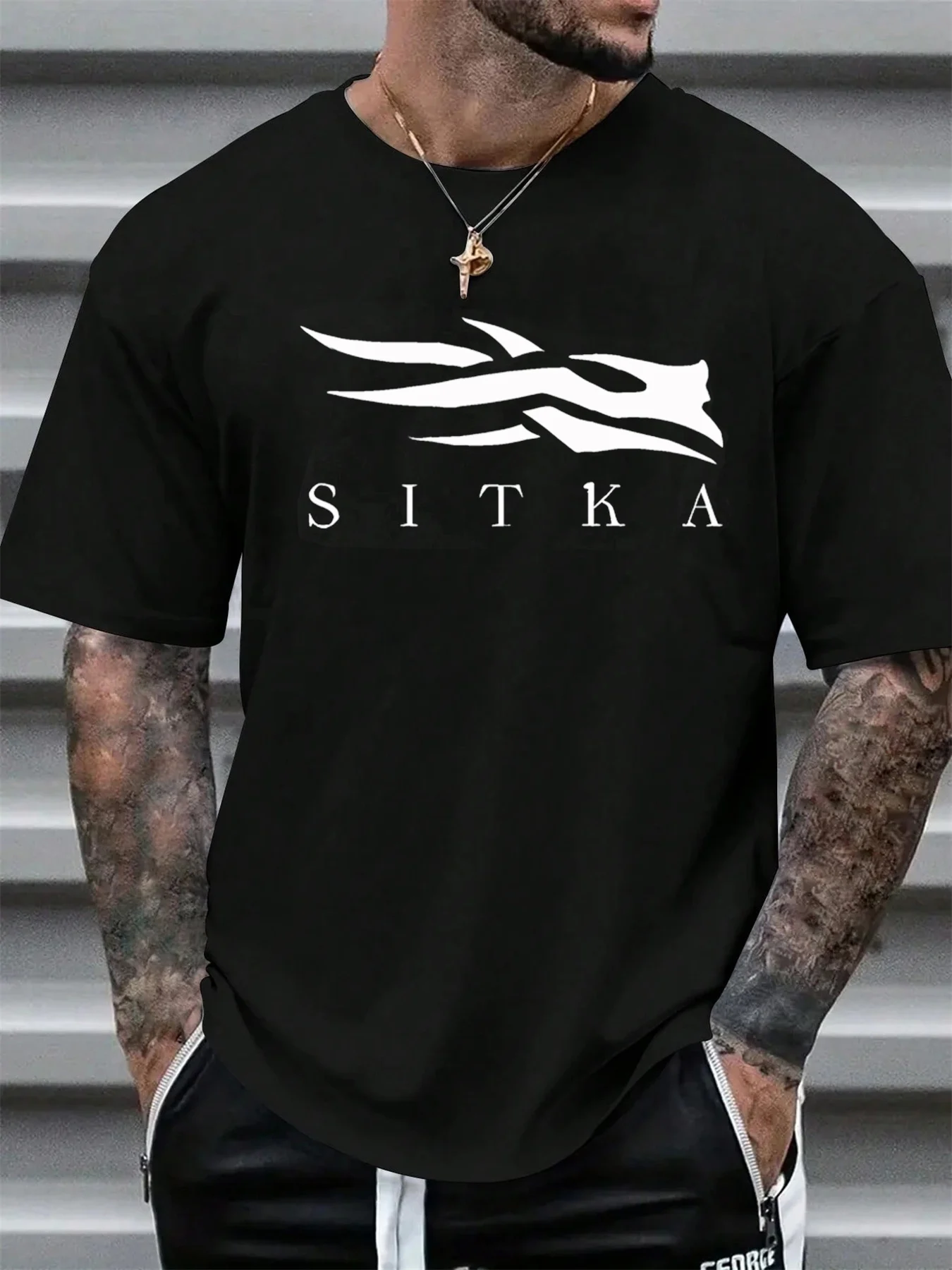 

SITKA Letter Pattern Printed Short Sleeve T-shirt Summer Casual Fashion Men's T-shirts Oversized Y2K Shirt Men's Clothing Tees