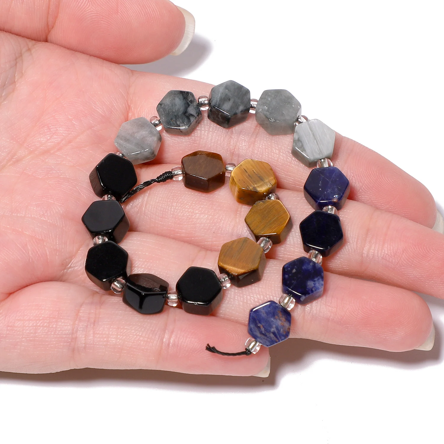 Natural Stone Wealth Beads Tiger Eye Ice Obsidian Labradorite Loose Hexagon Beads for DIY Making Money Bracelet Jewelry Making