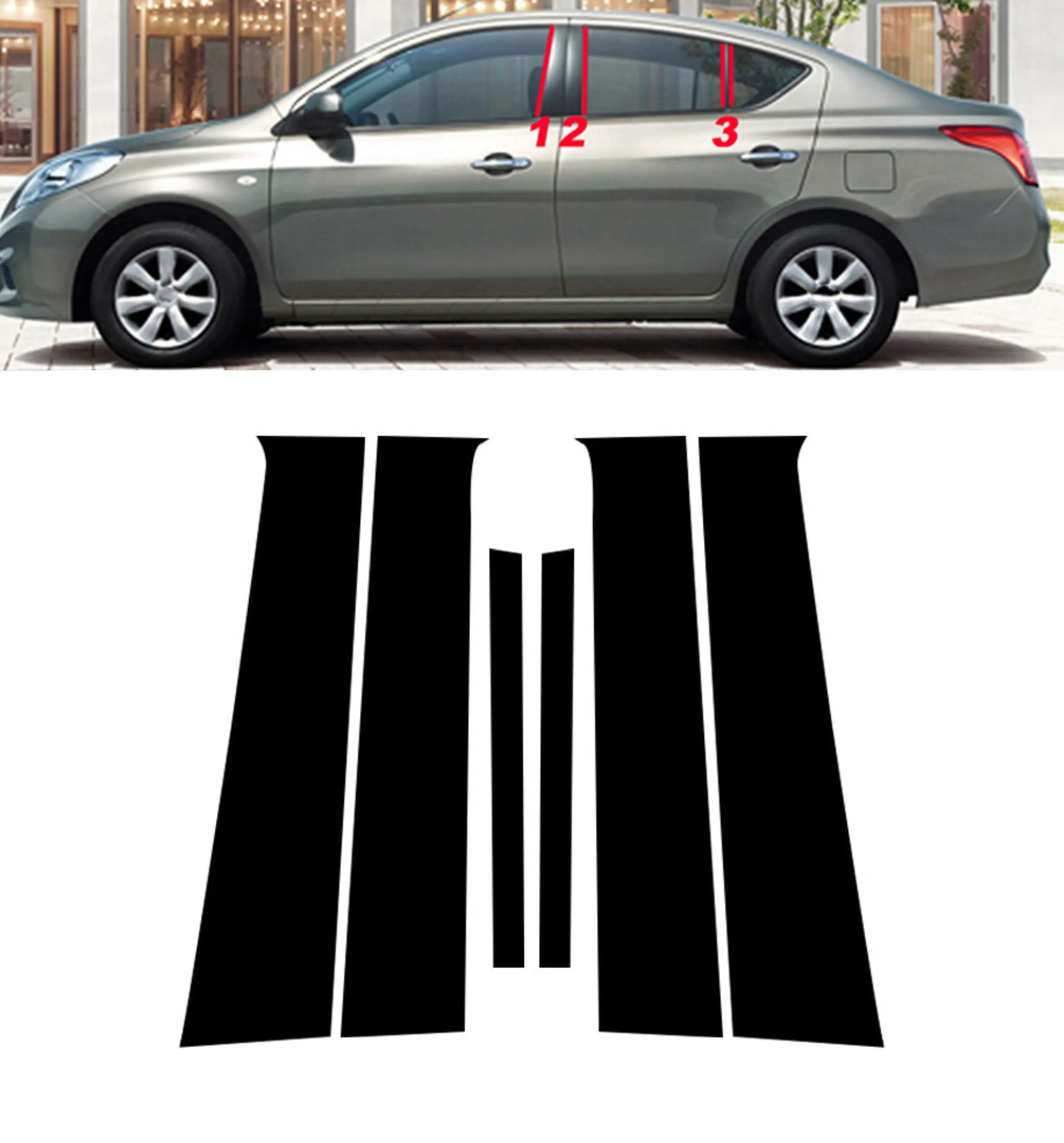 6PCS Polished Pillar Posts For Nissan Versa for Almera  Sunny  2012 2013 2014 2015 2016 2017 2018 2019 Door Window Trim Stickers