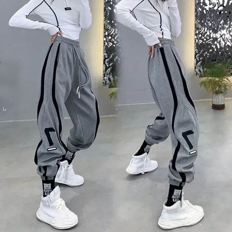

Korean Style Side Stripe Women Pants Black Sweatpants Women Baggy Sports Pants Gray Jogger Female Trousers Y2k Streetwear Kpop