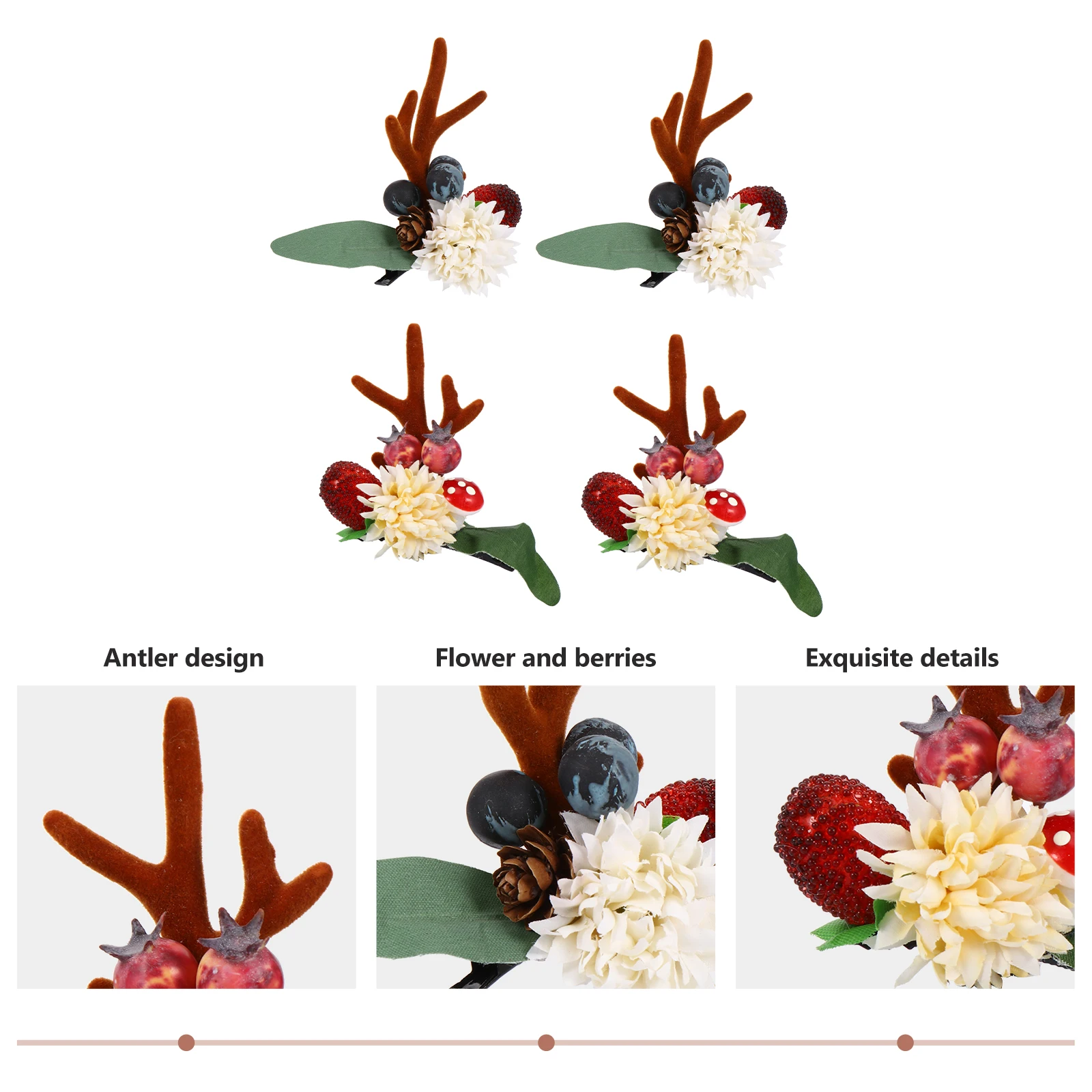 

2 Pairs Reindeer Antler Hair Clips Christmas Accessories Girls Lightweight Comfortable Wear Adults Kids Fashion Elegant Hair