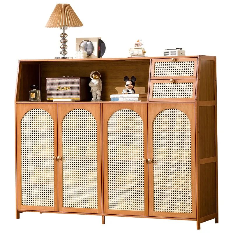 Solid Wood Shoe Cabinet with Breathable Grid Design Compact Entryway Storage for Small Apartment Hallway Organization