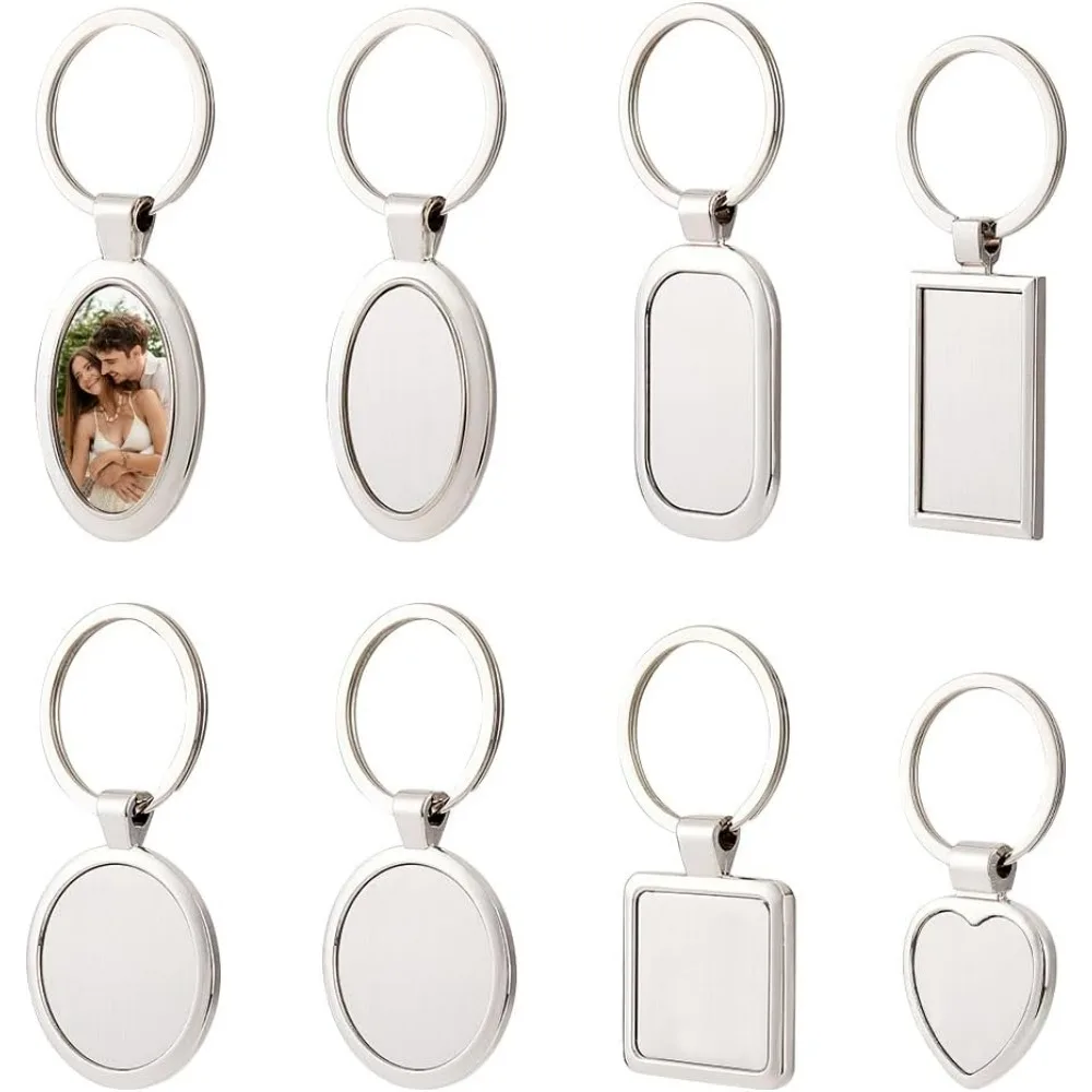 

12pcs 6 Styles Sublimation Blank Keychains Metal Heat Transfer Keychain Heart/Round/Square Photo Frame Keychain Blank Board Key