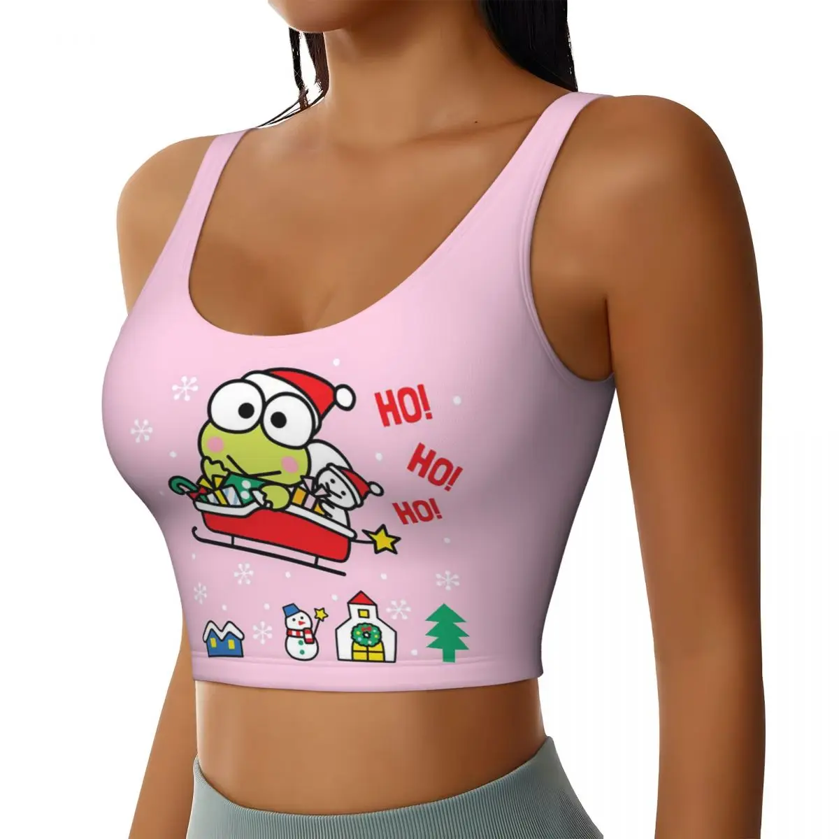 Custom Kerokero Keroppi Sports Bra Women's High Impact Workout Yoga Crop Top