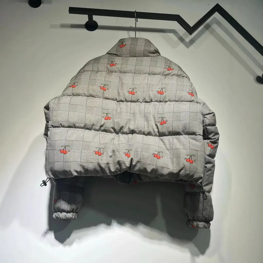 Winter New Loose Vintage Cherry Embroidery Print Collar down Coat Women's Cotton Jacket Fashionable Outerwear