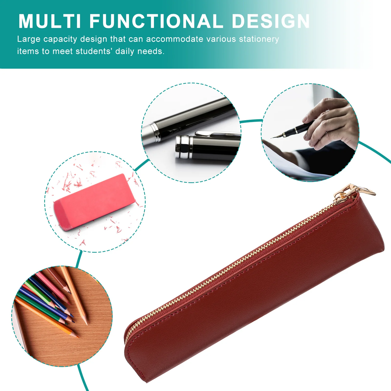 

Vintage Large Capacity Pencil Case Solid Color Multifunction Zipper Pen Storage Bag Portable Stationery Holder Pencil Pouch