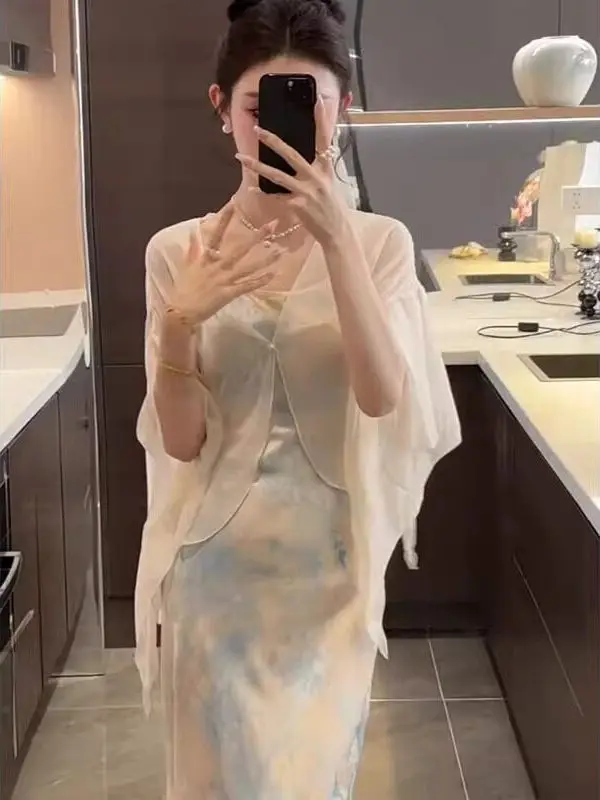 New Chinese Style Asymmetrical Chiffon Sun Protection Women's Summer New Fairy Atmosphere Skirt Outerwear Shawl Thin Open Car...