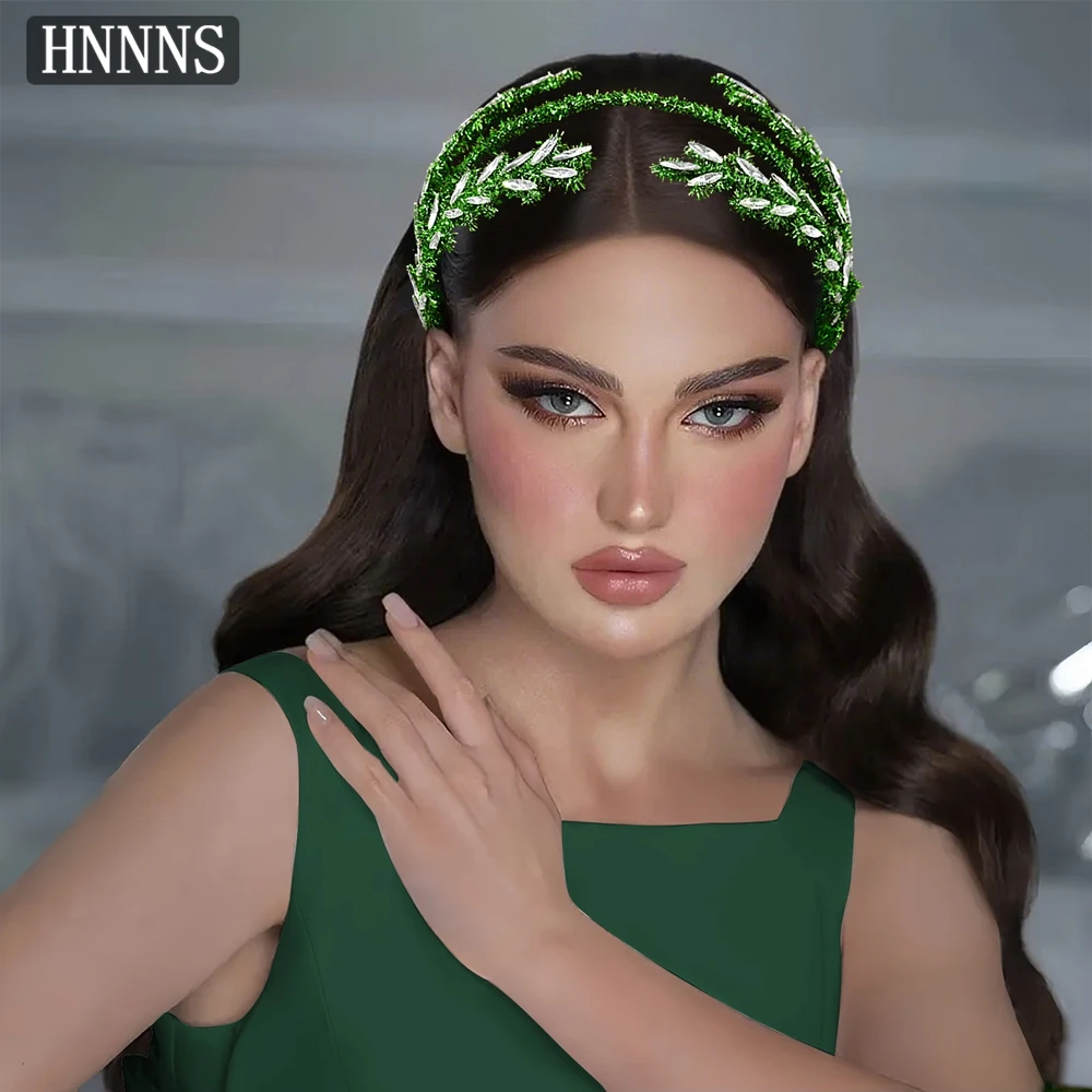 

HNNNS Sweet Handmade Headband Green Leaves Headpiece Rhinestone Luxury Hairbands Forest Theme Princess Party Hair accessory A386