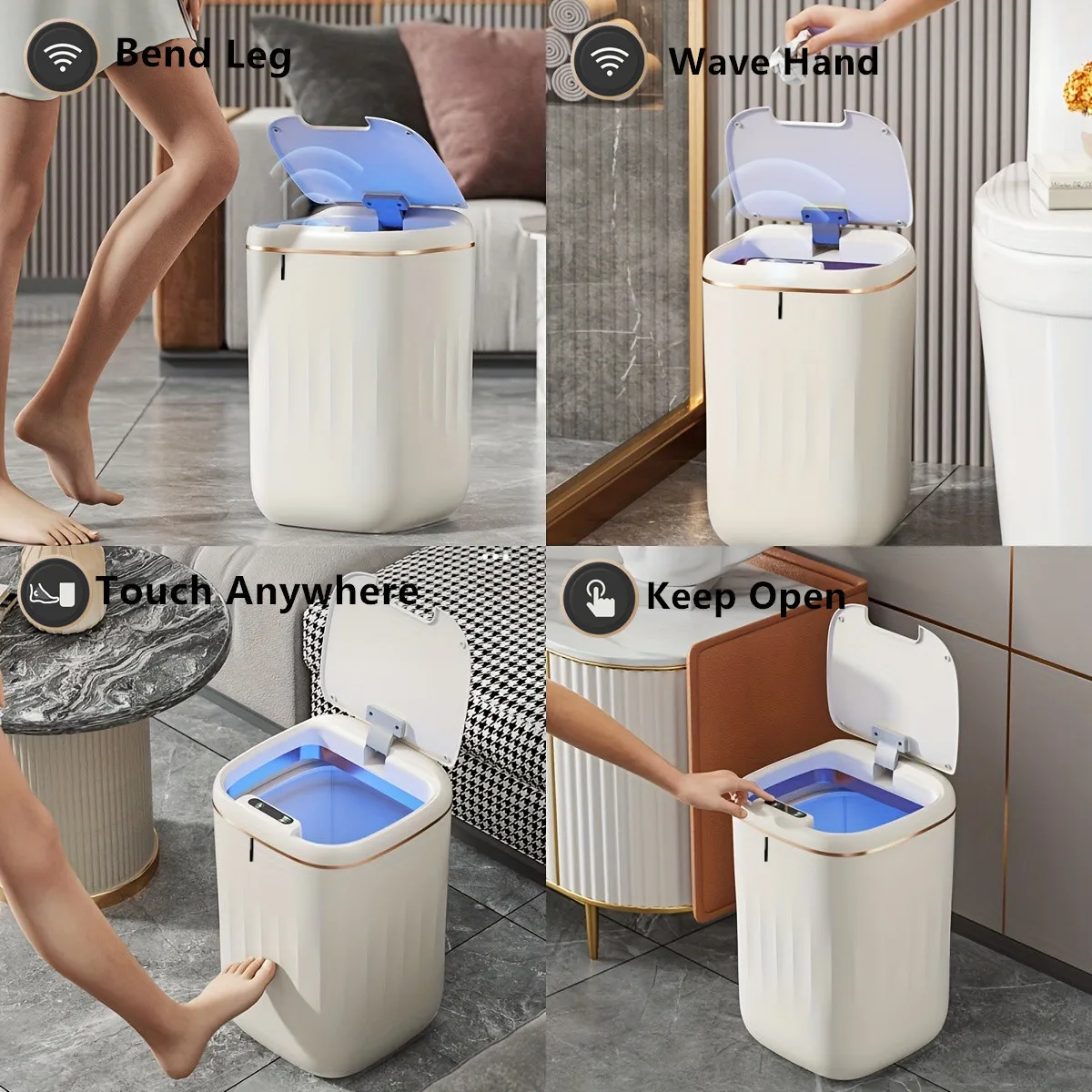 20/22L Large Rechargable Smart Trash Can With Lid Garbage Bin For Kitchen Bedroom Living Room Rubbish Container Touchless