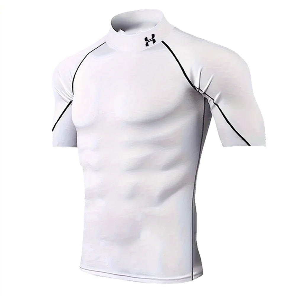 Quick-drying Exercise Compression Short Sleeve Summer Gym Running Training T-shirt for Men's Elastic Tight Sportswear Tops S-3XL image 3