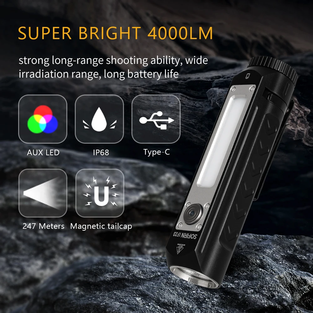 Sofirn IF23 Flashlights 4000lm Spotlight Floodlight Color 3 Types Bright Side Lamp Magnetic Tail Type C 21700 Rechargeable Torch