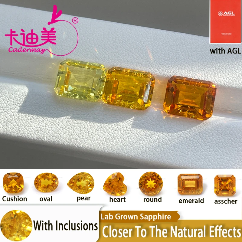 CADERMAY Lab Grown Yellow Sahhpire Loose Stone With Inclusions With AGL for Fine Jewelry Making