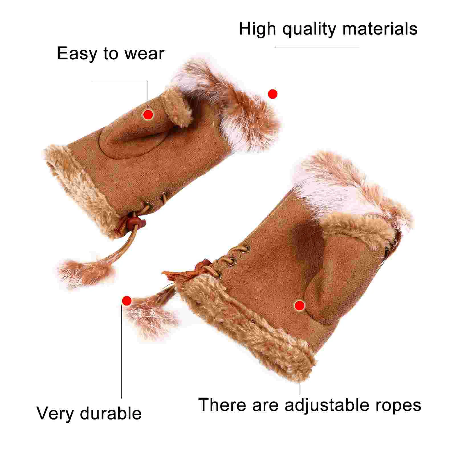 Winter Gloves Adults Fingerless Rabbit Fur for Women Students Plush Mittens Aldult Cold Protection Mitts Women's