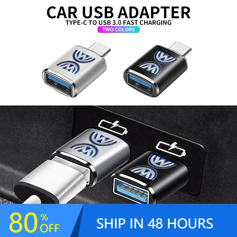 

New Car Styling Car Type-C To USB Interface Mini Converter Charging Adapter logo For Volkswagen VW R Line Golf MK4 MK5 MK6 MK7