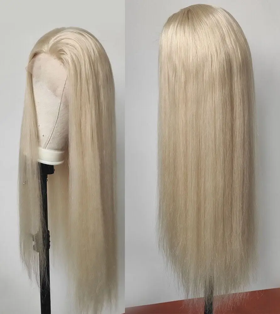 

Bleach blonde Heat Resistant Glueless T Lace Front Long Straight Wigs