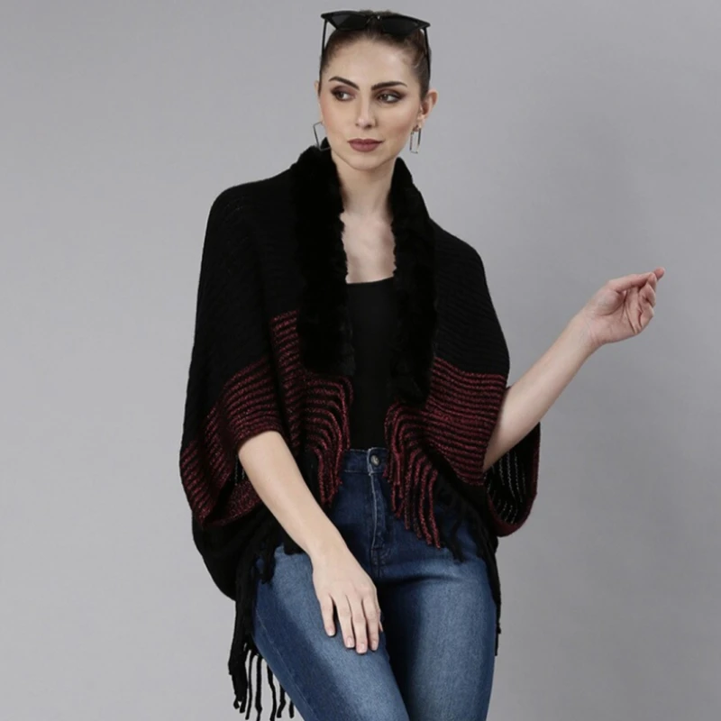 2024 Women\'s New Scarf Ink Color Printing Black border Shawl with White Tassels Winter Outdoor Warm Muslim Female Pashmina