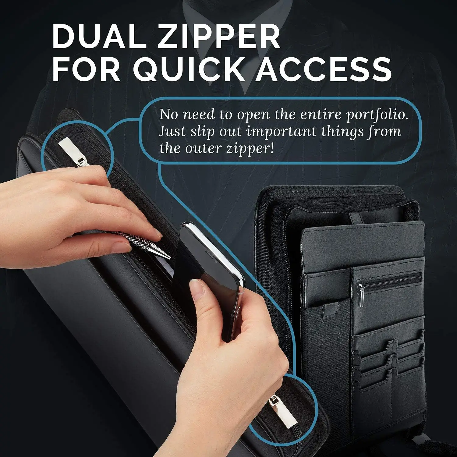 حامل وسادة محفظة بسحاب من الجلد النباتي للأعمال والآيباد والهواتف - يتضمن دفاتر الملاحظات وصندوق الهدايا