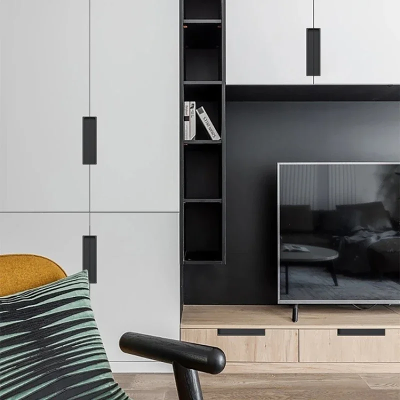 الجلد الملمس مشقوق جزءا لا يتجزأ من مقبض باب الخزانة الفاخرة ضوء Morandi نفس اللون الظلام زر مقبض درج مقبض كابينة الباب