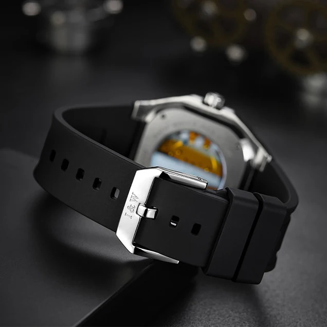 I & W นาฬิกาข้อมือกลไกนาฬิกาออโตเมติกผู้ชายเหลี่ยมหรูกันน้ำ50ม. เคลื่อนไหวคู่ Miyota