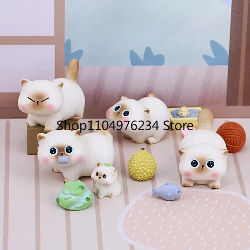 Kawaii Blind Box Bean Curd Small Siam Daily Fashion Play Cute Mystery Box Hand Action Doll Cat Ornaments Children Gift