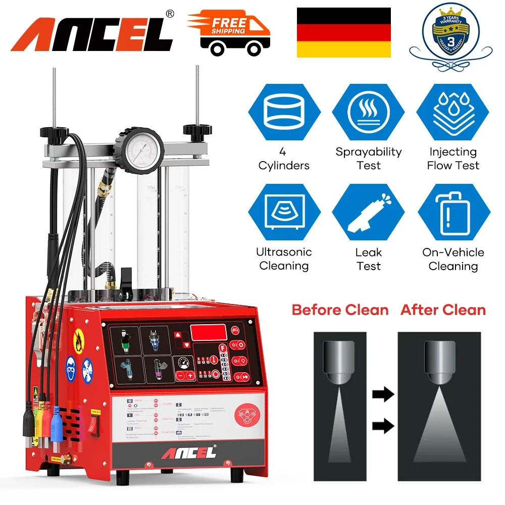 Nettoyeur et testeur d'injecteurs de carburant ANCEL AJ400, machine de nettoyage ultrasonique 4 cylindres pour voiture et moto