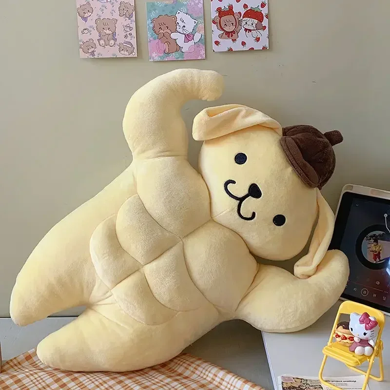 58cm Big Size Sanrio Funny Chest Muscle Abdominal Muscle Pom Purin Boyfriend Pillow Little Yellow Dog Plush Doll Birthday Gifts