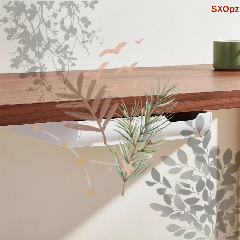 Hidden Under-Desk Storage Box Sliding Partition For: Home School Desktop Organization
