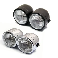 Motorcycle Double Twin Head Light Dominator Dual Headlight Clear/ Yellow Lens For Harley Touring Cruiser Suzuki Honda