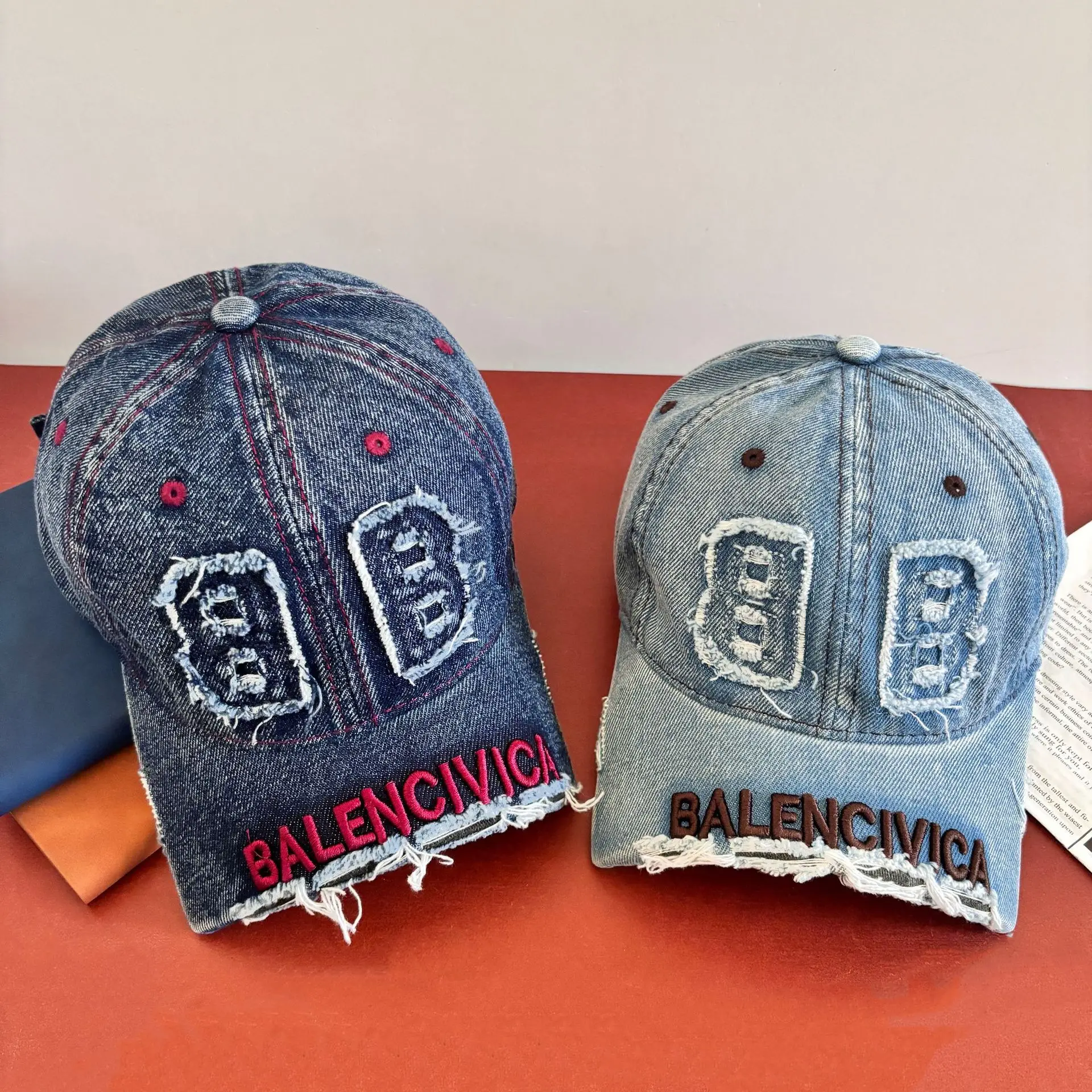

fashion denim baseball cap women men hats vintage distressed letters embroidered cotton soft top casual hats unisex
