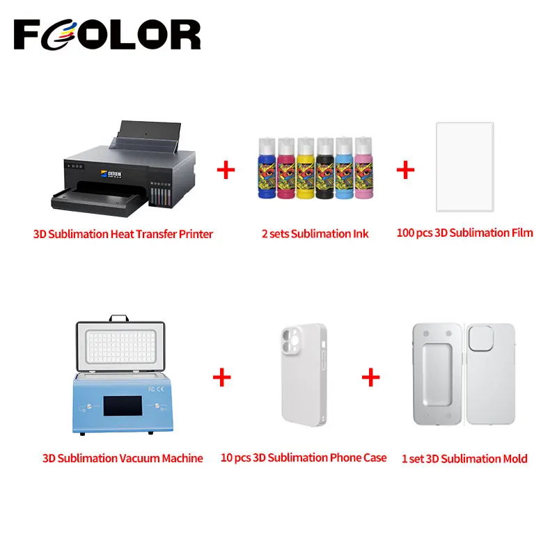 Fcolor Epson L8058 Sublimation Printer with 3D Sublimation Vacuum Heat Press Machine for iPhone Series DIY Case Printing