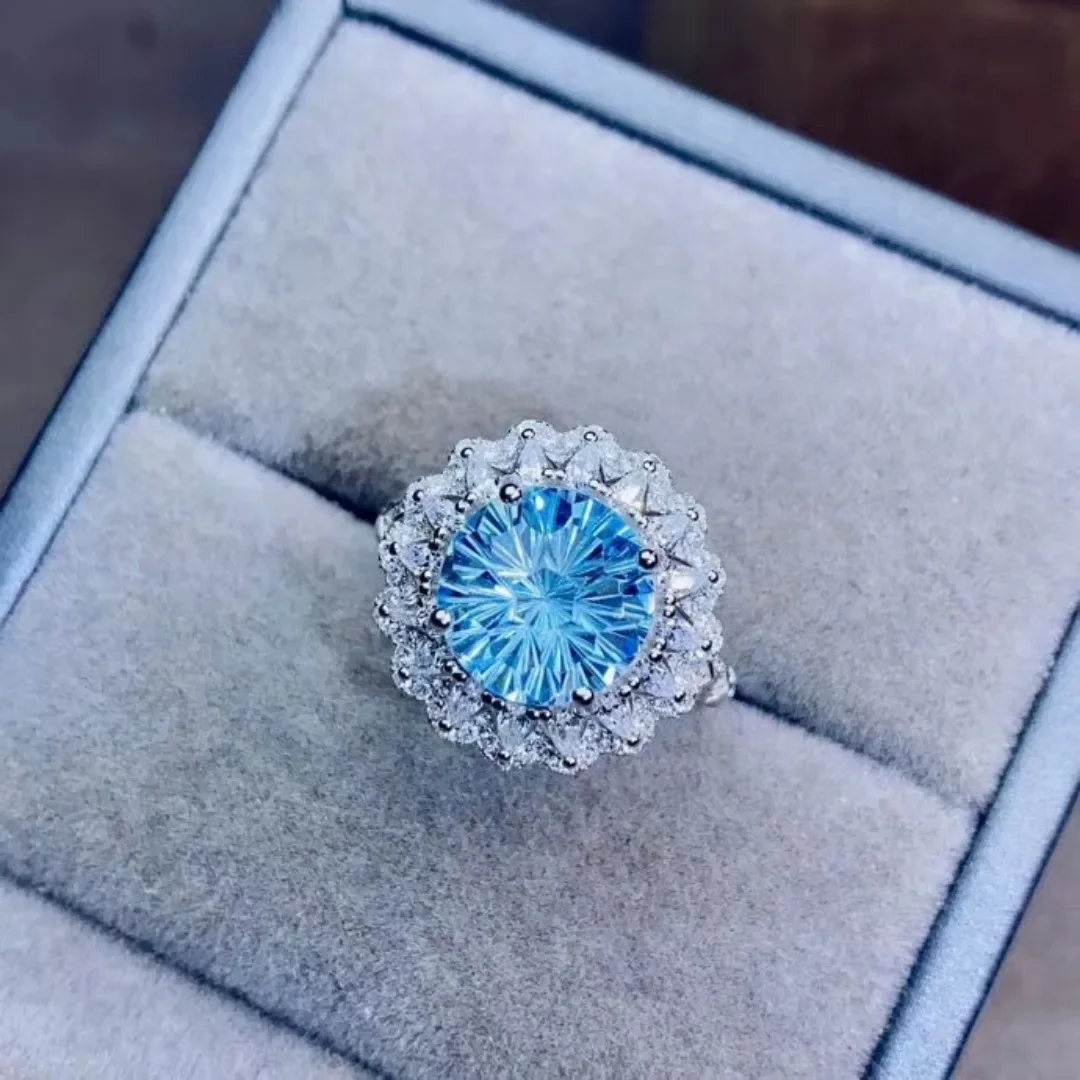 10X10mm Size Natural Topaz Ring for Women Jewelry Real 925 Silver Round Natural Gem Certified Birthday Gift Good Fireworks