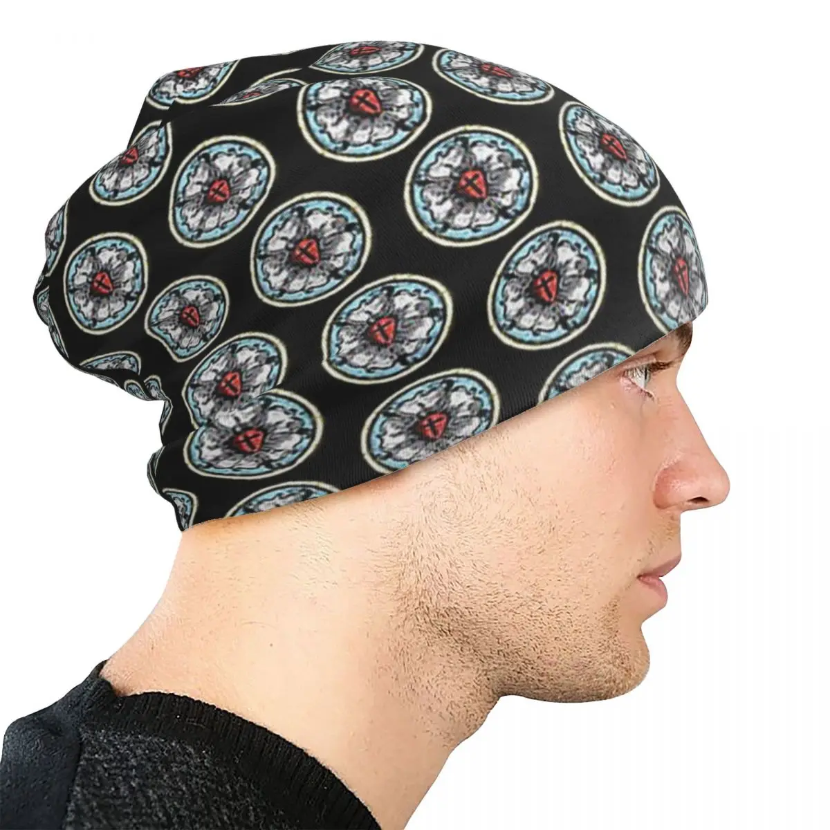 مارتن لوثر روز لوتثران رمز المتعثرة الطباشير 5 سولاس Skullies قبعة صغيرة قبعة الخريف الدافئة محبوك بونيه قبعات الكبار