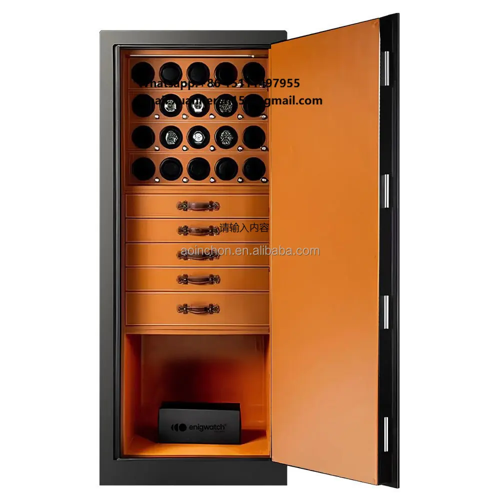 Caja Fuerte para Relojes Personalizable con Cerradura de Huella Dactilar y Llave, Almacenamiento en Capas para Joyas, Resistente al Fuego, con Energía de Respaldo