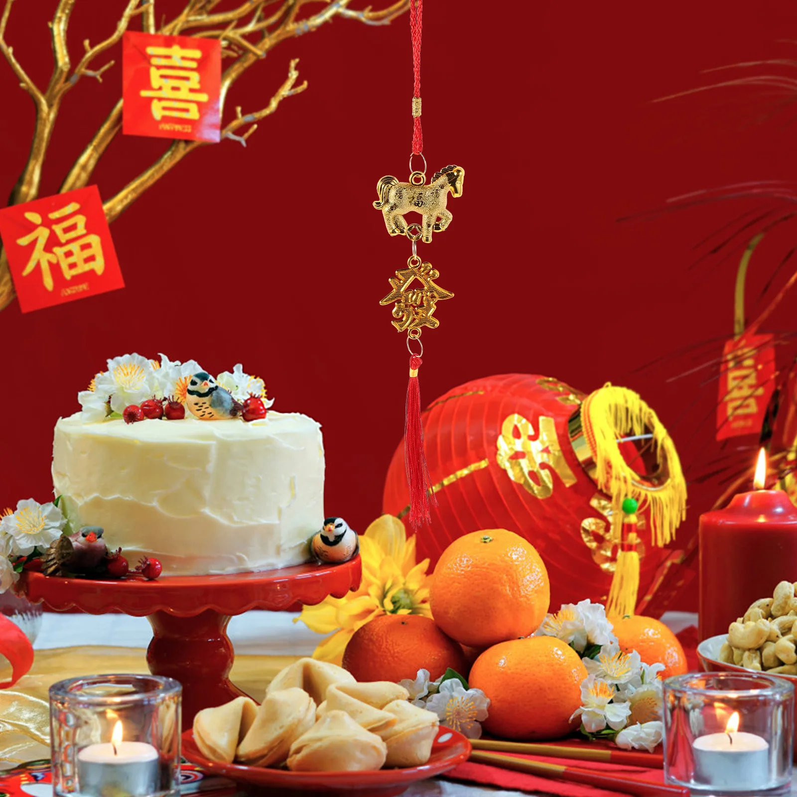 

12Pcs Chinese Horse Pendant Intricate Tassel Hanging Charm for Spring Festival Bonsai Zodiac Decoration New Year