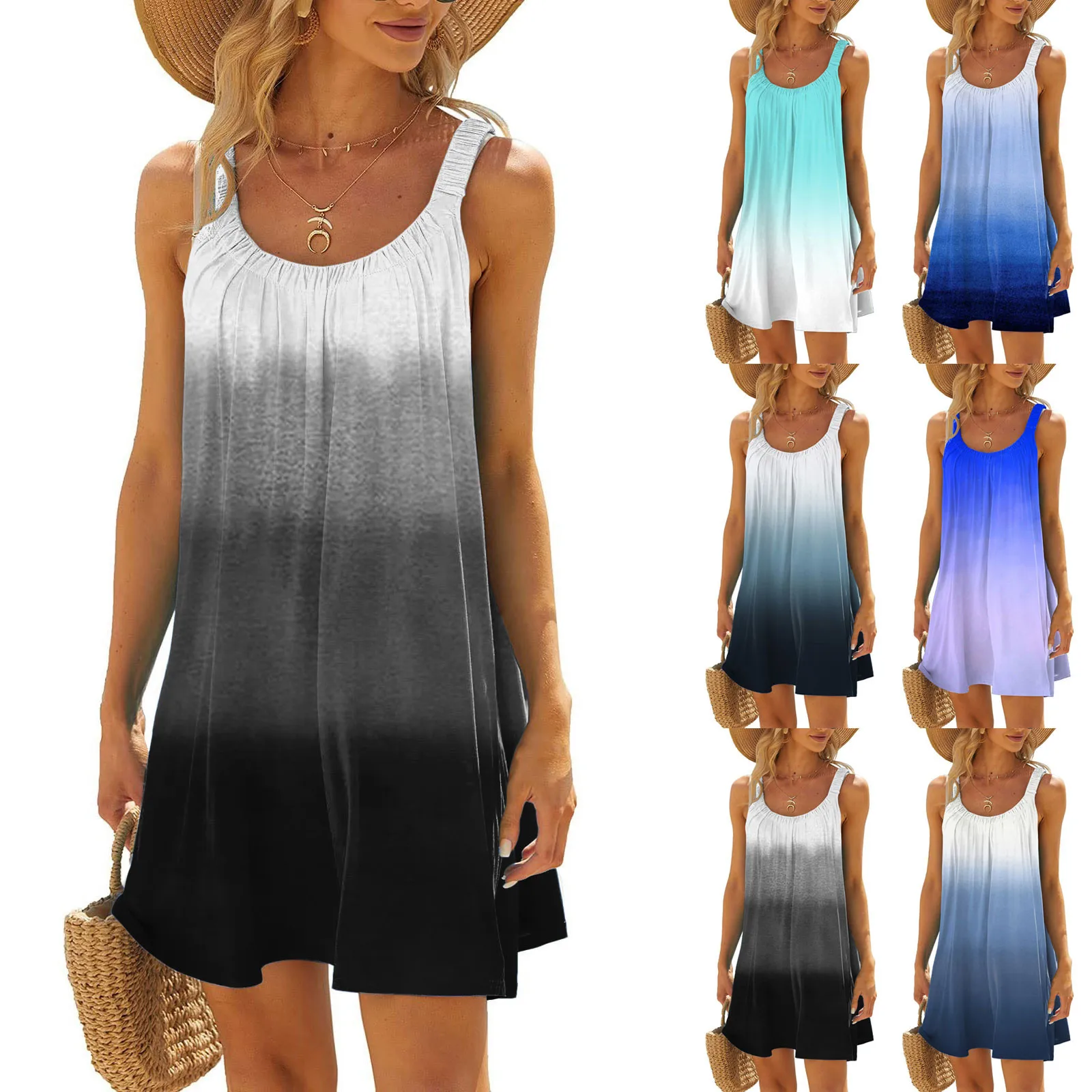 Women's sundress Summer Casual Dress Spring And Summer Fashion Sleeveless Loose Halter Dress Solid Colour Round Neck Dresses