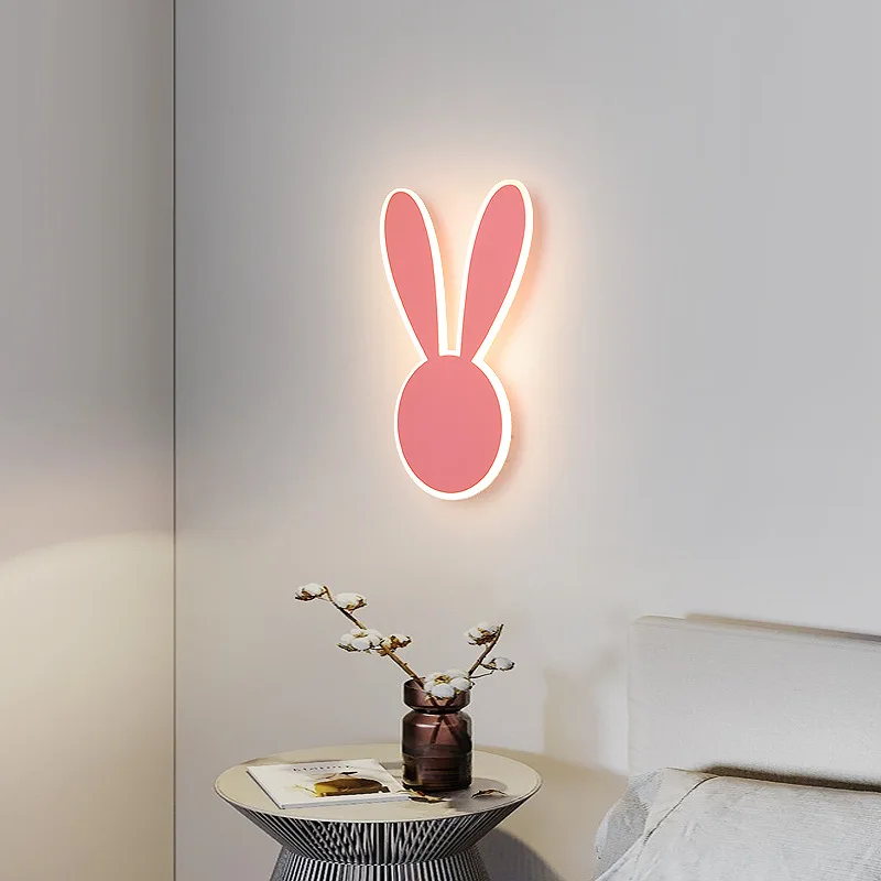 Lámpara de pared de Mickey Rabbit para dormitorio, luz de cabecera para niños y niñas, decoración de guardería, luz de pared de fondo para